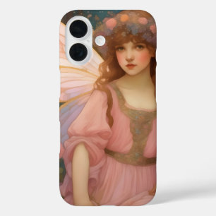 魅力的な夢:ピンクのお洒落妖精ポートレート iPhone 16ケース