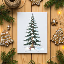 魅力的な大きな木のシーン かわいいクリスマスカードデザイン