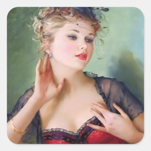 魅力的な女性ステッカー スクエアシール (正面)