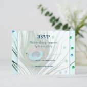 魅力的な孔雀の羽のティール（緑がかった色）の応答カード 出欠カード (スタンド正面)