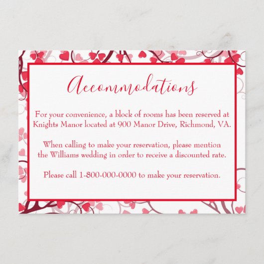 魅力的な宿泊施設 赤いハート エンクロージャーカード (正面)