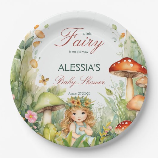魅力的な庭の妖精の赤ちゃんシャワー印刷 ペーパープレート (正面)