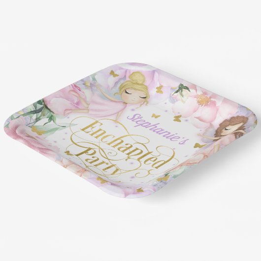 魅力的な庭の妖精をテーマにした誕生日 ペーパープレート (傾斜あり)