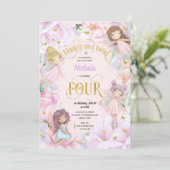 魅力的な庭の妖精、女の子4歳の誕生日のinvitati 招待状 (スタンド正面)