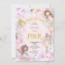 魅力的な庭の妖精、女の子4歳の誕生日のinvitati