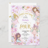 魅力的な庭の妖精、女の子4歳の誕生日のinvitati 招待状 (正面/裏面)