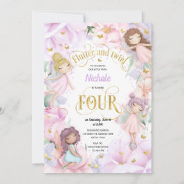 魅力的な庭の妖精、女の子4歳の誕生日のinvitati 招待状