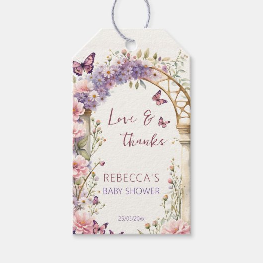 魅力的な庭の蝶の赤ちゃんシャワーの好意 ギフトタグ (正面)