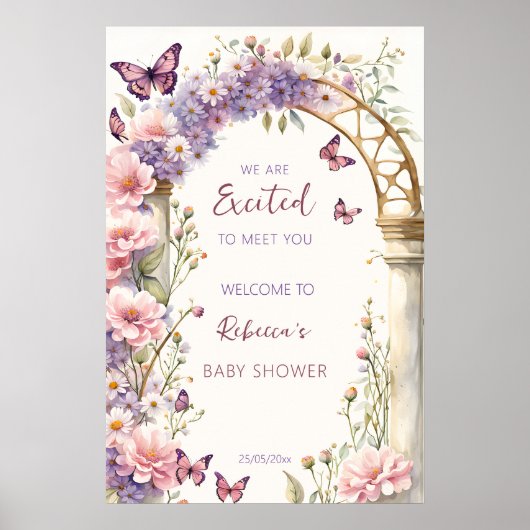 魅力的な庭の蝶の赤ちゃんシャワー歓迎 ポスター (正面)