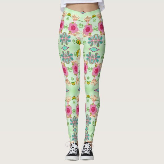 魅力的な折衷庭園：多様なフローラ美しい レギンス (正面)