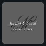 魅力的な書道モノグラ結婚ムの スクエアシール<br><div class="desc">簡単に色やフォントを変えられる。ロゴや背景画像も好きなように追加できる。</div>