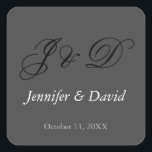 魅力的な書道台本モノグラ結婚ムの スクエアシール<br><div class="desc">簡単に色やフォントを変えられる。ロゴや背景画像も好きなように追加できる。</div>