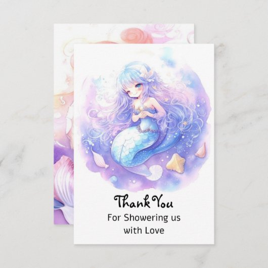 魅力的な海ファンタジーマーメイドベビーシャワー サンキューカード (正面/裏面)