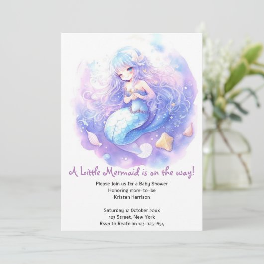 魅力的な海ファンタジーマーメイドベビーシャワー 招待状 (スタンド正面)