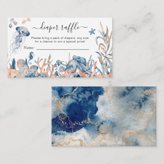 魅力的な海下おむつラッフルベビーシャワー エンクロージャーカード (正面/裏面)