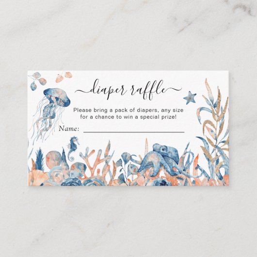 魅力的な海下おむつラッフルベビーシャワー エンクロージャーカード (正面)
