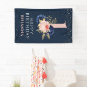 魅力的な海軍とピンクのフローラ1st誕生日パーティー 横断幕 (インサイチュ)