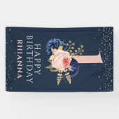 魅力的な海軍とピンクのフローラ1st誕生日パーティー 横断幕 (横)