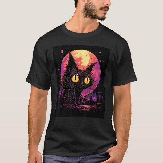 魅力的な猫のシルエットでおしゃれをデザイン Tシャツ (正面)