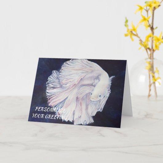 魅力的な白い戦闘魚をカスタマイズ可能 カード (黄色い花)