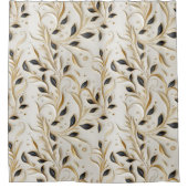 魅力的な白金ゴールドと黒のシームレスなパターン シャワーカーテン (正面)