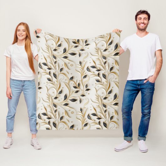 魅力的な白金ゴールドと黒のシームレスなパターン フリースブランケット (インサイチュ)