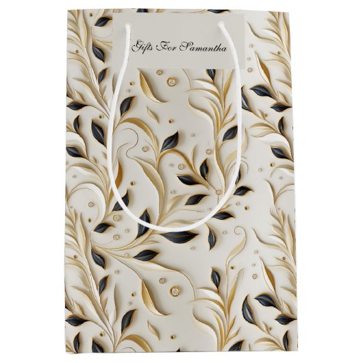 魅力的な白金ゴールドと黒のシームレスなパターン ミディアムペーパーバッグ (正面)