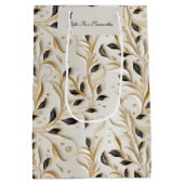 魅力的な白金ゴールドと黒のシームレスなパターン ミディアムペーパーバッグ (裏面)