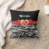 魅力的な白黒ゼブラプリント、赤い弓&ジュエル クッション (ブランケット)