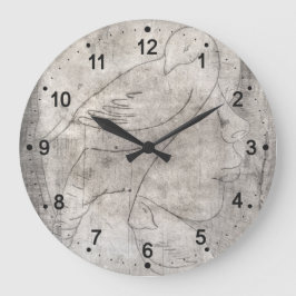 魅力的な白黒プリント：若い女の子の間 ラージ壁時計