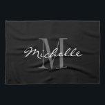 魅力的な白黒モノグラムの台所タオル キッチンタオル<br><div class="desc">魅力的な白黒モノグラムの台所タオル。 モノグラムのな一流の大文字とのスタイリッシュな原稿のタイポグラフィのテンプレート。 かわいいbbqの料理/ベーキングの付属の男性へおよび女性。 エレガントなデザイン。</div>