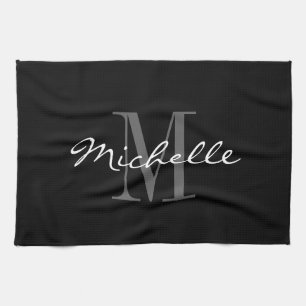 魅力的な白黒モノグラムの台所タオル キッチンタオル