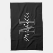 魅力的な白黒モノグラムの台所タオル キッチンタオル (縦)