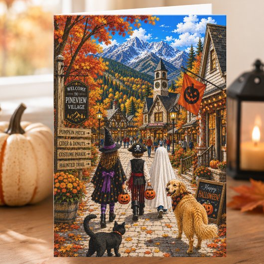 魅力的な秋の山の村 ハッピー ハロウィン カード