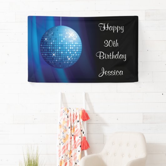 魅力的な第30誕生日の青いパーティーのディスコの球 横断幕 (インサイチュ)