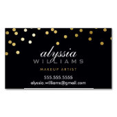 魅力的な紙吹雪スポットフェイク可愛い金ゴールドフォイル黒 マグネット名刺 (正面)