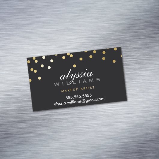 魅力的な紙吹雪スポットフェイク可愛い金ゴールドフォイル黒 マグネット名刺 (インサイチュ)