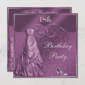 魅力的な紫色の夜会服の第18誕生会 招待状 (正面/裏面)
