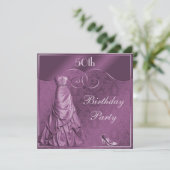 魅力的な紫色の夜会服の第50誕生会 招待状 (スタンド正面)