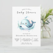 魅力的な編集可能なクジラの赤ちゃんシャワー 招待状 (スタンド正面)