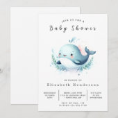 魅力的な編集可能なクジラの赤ちゃんシャワー 招待状 (正面/裏面)