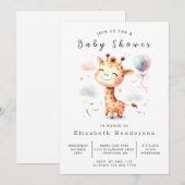 魅力的な編集可能キリン赤ちゃんシャワー 招待状 (正面/裏面)
