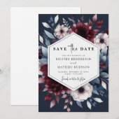 魅力的な編集可能ブルゴーニュ セーブザデート (正面/裏面)