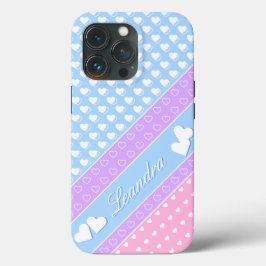 魅力的な色、ストライプハート、名前をカスタムする iPhone 13 PROケース