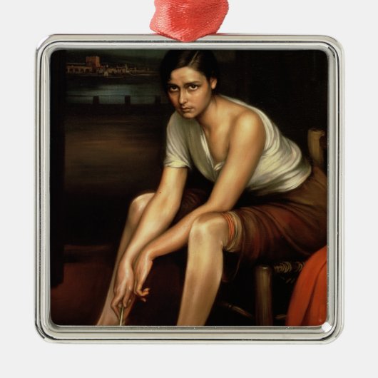 魅力的な若い女の子 メタルオーナメント (正面)