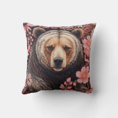 魅力的な茶色のクマの視線ピンクの花 クッション (裏面)