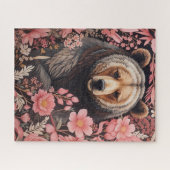 魅力的な茶色のクマの視線ピンクの花 ジグソーパズル (横)