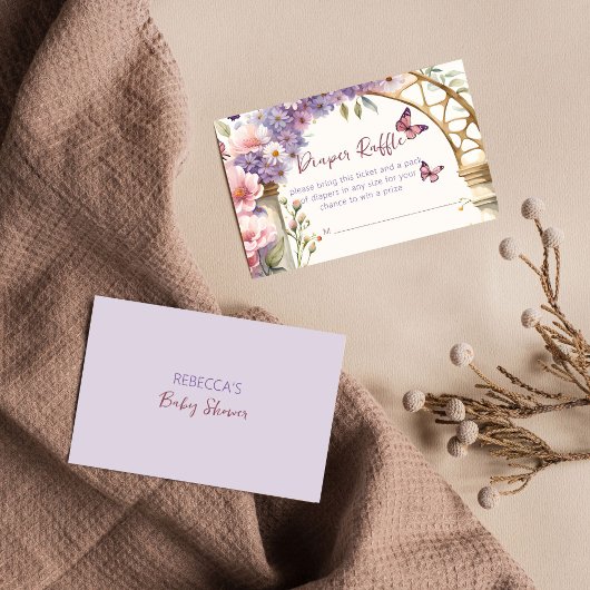 魅力的な蝶の赤ちゃんシャワーおむつラッフル エンクロージャーカード