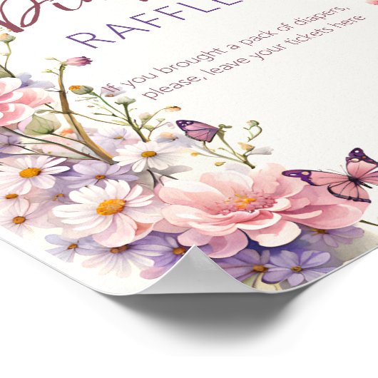 魅力的な蝶の赤ちゃんシャワーおむつラッフル ポスター (角)