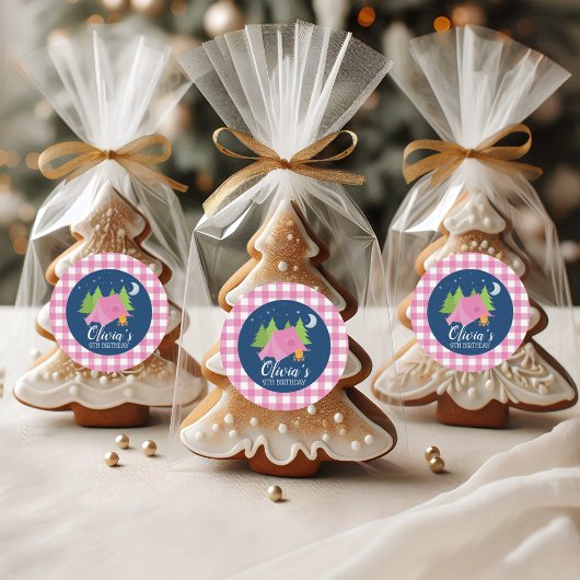 魅力的な誕生日招待状封筒用シールピンクプレイド ラウンドシール